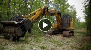 Modern Fast Tree Stump Clearing Machine Working - Equipment Excavator Stump Chipping