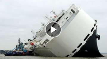 Extremely Dangerous Marine Search and Rescue - Ship Salvage Process With Heavy Crane