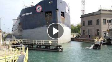 Cargo ship time-lapse passing through Welland Canal HD
