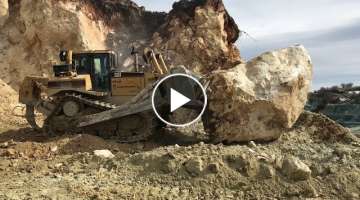 Cat D8T Bulldozer Pushing Huge Stone - Labrianidis S.A