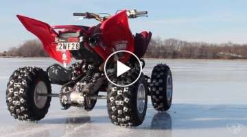 Ice Riding with Snowmobile Studs on my Raptor 700