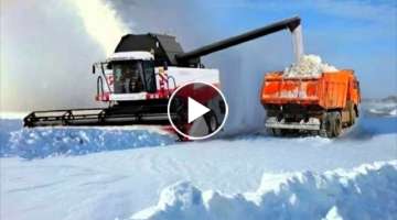 Worth seeing! How Farmers Work? Harvester removes snow!