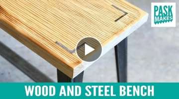 Wood and Steel Bench - Carved Textured Seat