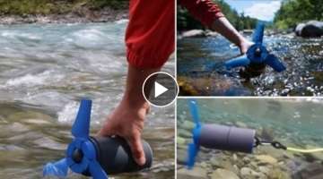 A portable water power generator fits into backpack