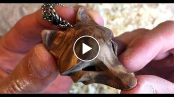 Making a wooden wolf pendant out of birch burl wood - wood carving video by Jonasolsenwoodcraft