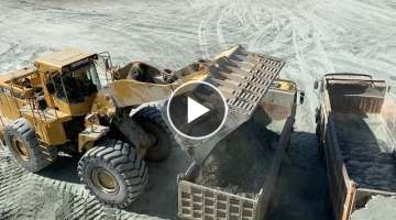 Caterpillar 990 Wheel Loader Loading Trucks On The Line With Excellent Operator 