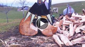 Amazing Wood Firewood Processing Machine, Automatic Modern Technology Fast Easy Cutting Big Tree
