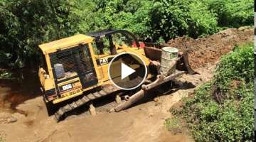 Excavator and Bulldozer Crossing River