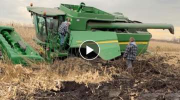 That is crazy stuck! This is the most stuck combine I have seen on the entire internet.