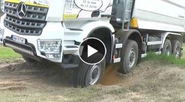Truck stuck in mud! Heavy all wheel drive trucks TATRA, KAMAZ, MERCEDES ACTROS drive heavy off ro...