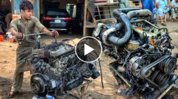 Rebuilding Straight 6-Cylinder Seized Diesel Engine