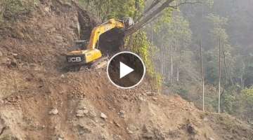 JCB Excavator VS Scary Hill and Big Tree-JCB Making Road Cutting Hill
