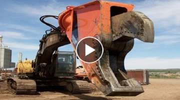 Dangerous biggest heavy equipment excavator destroys everything! Extreme powerful crushing machin...
