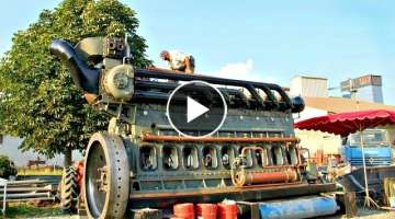 Big Gigantic Antique Diesel Engines Starting Up