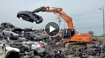 Amazing Korean Junkyard. Massive Scrap Car Process