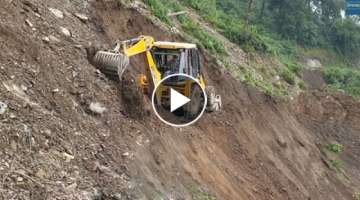 Massive and Scary Hill-Slide Dirt Clearing with JCB Backhoe