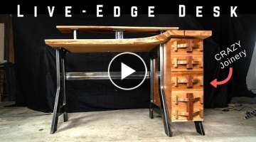 Live Edge Industrial Desk with CRAZY WOODWORKING JOINERY!!!