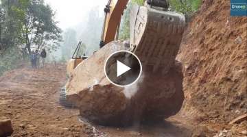 Step Cutting-Plucking Huge Rock THAN Sany Excavator-Hilly Road Construction