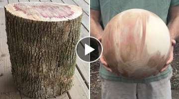 Wood-turning a perfect sphere from a box elder log