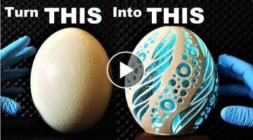 I Carve an Ostrich Egg filled with Resin (and it glows)