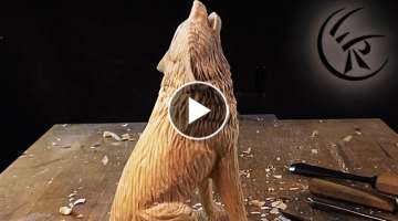 Woodcarving 'Howling Wolf' ►► Timelapse