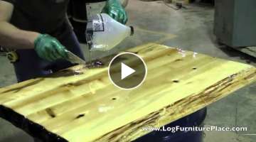 How Liquid Glass Finish is applied on Cabin Furniture at JHE's Log Furniture Place