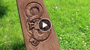 Viking Stargazer Chair With Relief Carved Dragon