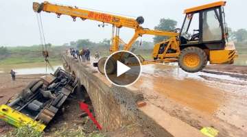 Borewell Machine Accident Jumped from the Bridge Pulled by Escort Hydra