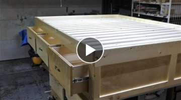 Make a queen size bed frame with 3 drawers