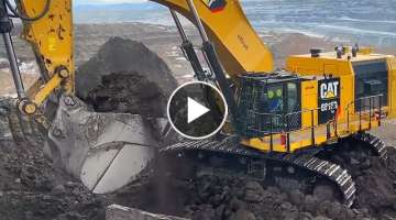Huge Excavator Caterpillar 6015B Loading Mercedes & Construction Trucks - Sotiriadis Mining