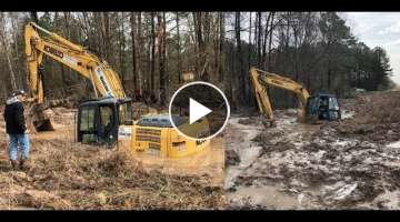 Excavator Rental Disaster Swamp Trackhoe Accident Water Buried Mud