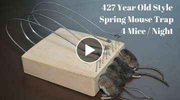 427 Year Old Style Spring Mouse Trap In Action. 4 Mice in 1 Night.