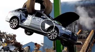 Incredible Dangerous Strongest Excavators Crushed & Scrapped Modern Luxury Audi A6 Cars In Factor...